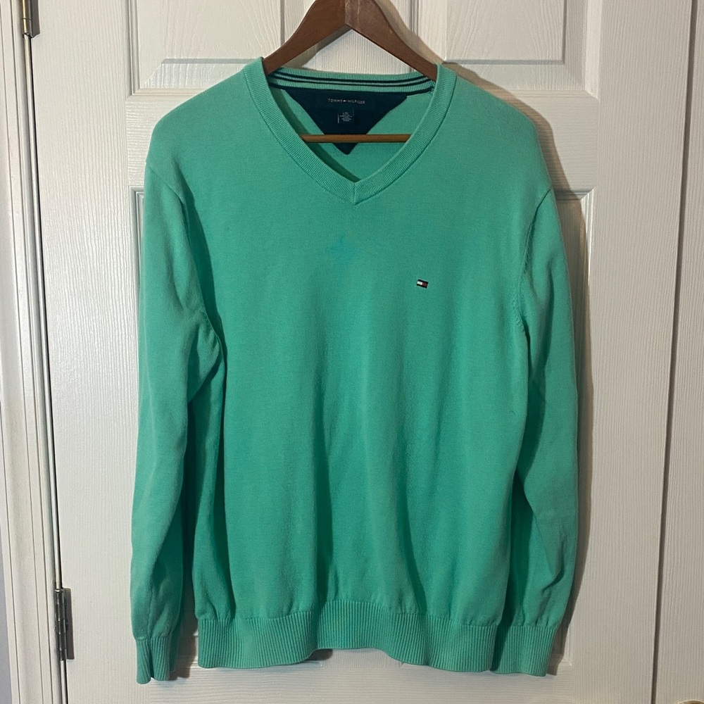 Tommy Hilfiger Men’s V-Neck Sweater in Mint Green- Father’s Day!